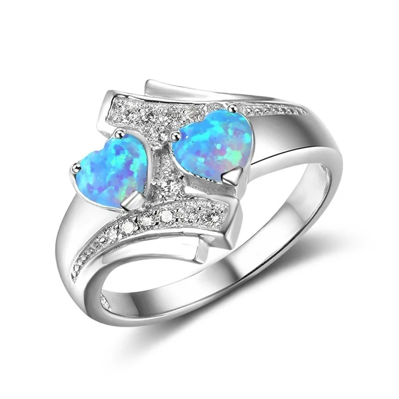 Женское романтическое кольцо с опалом Moonstone обручальные кольца голубым сердцем и