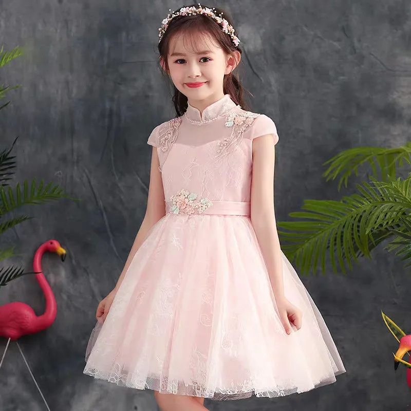 Лидер продаж, специальное предложение, детское милое кружевное платье розового цвета для девочек на день рождения, свадьбу детское Сетчатое платье-пачка для подростков