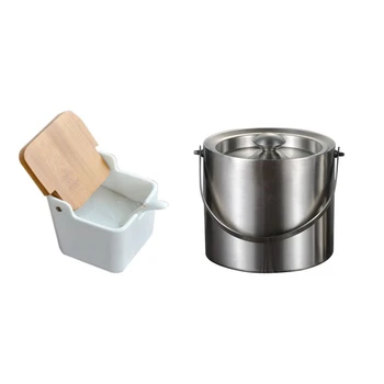 

1 Set Ceramic Flip Jar Cruet Salt Seasoning Box Seasoning Pot & 1 Pcs 3L 2 Tier Insulation Ice Bucket with Lid Handle