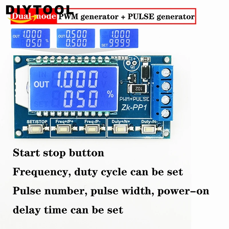 

PP1 PWM pulse number frequency duty cycle adjustable Signal generator module LCD Display Square Wave Generator