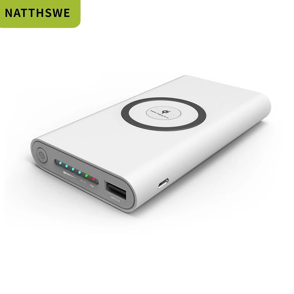 NATTHSWE Qi беспроводной зарядный внешний аккумулятор 20000 мАч большой емкости портативный мобильный внешний аккумулятор для смартфонов - Цвет: White