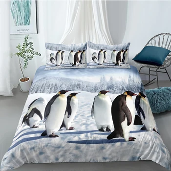 

Peaguin Bedding Set Snow Mountain Lifelike Fresh Cute 3D Duvet Cover King Queen Twin Full Single Double Unique Design Bed Set