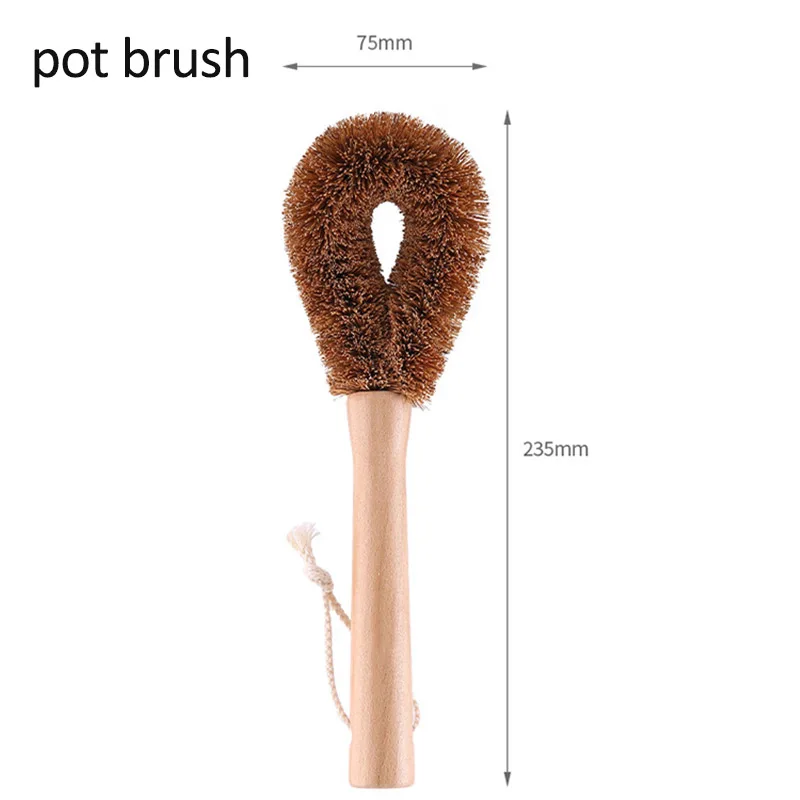 pot brush Многофункциональные натуральные кокосовые 1 шт. стеклянные бутылки для молока аксессуары чистящие щетки Кухонные гаджеты очиститель чашки деревянная ручка - Цвет: pot brush