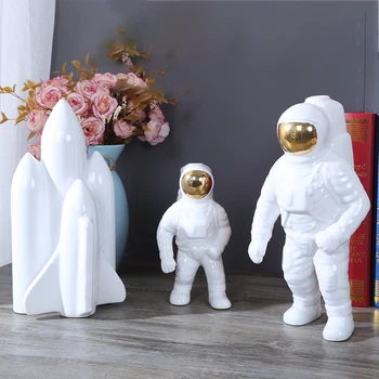 

Nordic Ins Astronaut Ceramic Figurine Craft Flower Vase Space Series Ornament Statue Bedroom Desktop Home Decoration Gift