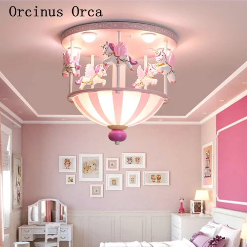 Cartoon creative circus pink ceiling light Boy Girl Bedroom children's room romantic cute pony | Лампы и освещение