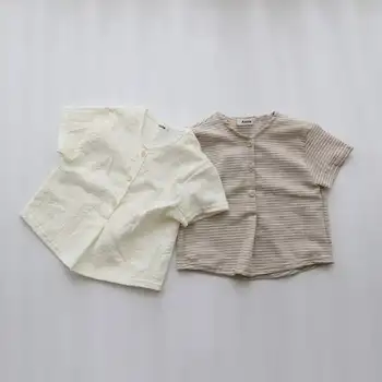 

Korean children's clothing ins children's men and women treasure 2020 summer breathable cotton and linen shirt short-sleeved