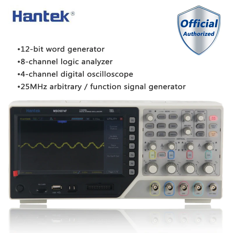 

Hantek MSO5074F USB Digital Benchtop Oscilloscope 70Mhz 4 Channels 200MSa/s 1M Record Length 7" TFT LCD