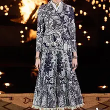 New coconut palm print dream accept waist pleated fringed edge ornament butterflies birds luxury fell to bust skirt