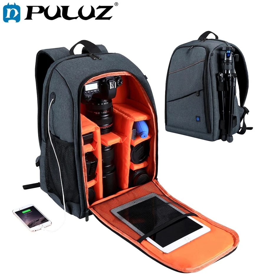 PULUZ mochila portátil para exteriores, resistente al agua, a prueba de arañazos, doble hombro, bolsa para cámara Digital DSLR, para fotos y vídeos|Bolsos para cámara/vídeo| AliExpress