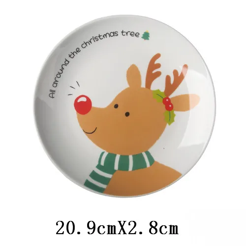 8 inch Christmas Santa Claus round ceramic dish tableware sashimi plate sushi snack cake steak salad storage decorative plate