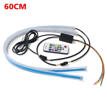 

2pcs Waterproof RGB Flexible Tube Auto Ultra Thin Turn Signal Running Headlight Decorative Universal Car Led Light Strip Vehicle
