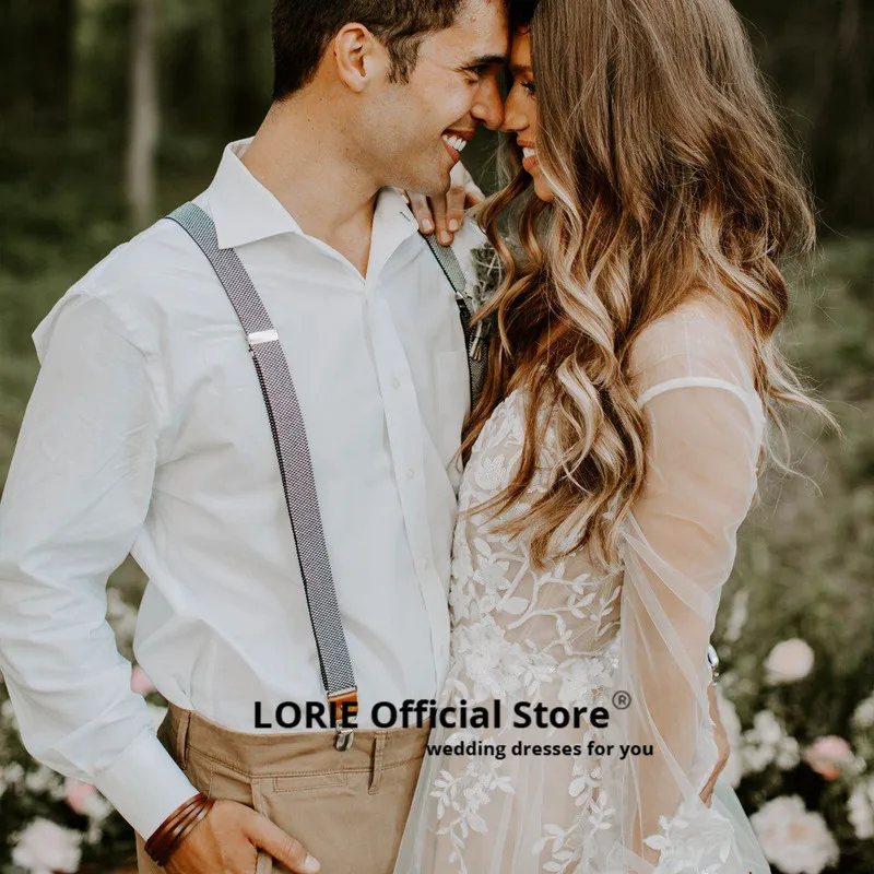 LORIE A-Line Свадебные платья кружевные аппликации с Свадебные платья из фатина белая слоновая кость пышные рукава Свадебное платье vestido de noiva