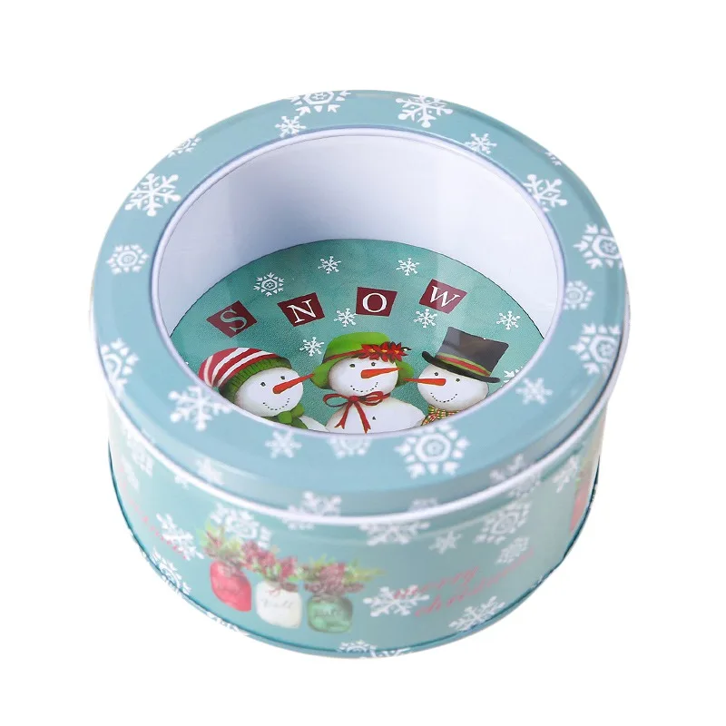 Metal Round Christmas Gift Box Christmas Decorative Jar Cookie Candy Tins Home Storage Containers Festival Gifts Decoration Sto - Цвет: Light Blue