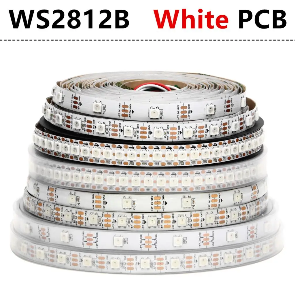 WS2812B White PCB 1 м/5 м WS2812B Светодиодная лента 30/60/144 пикселей/светодиодов/m WS2812 Смарт RGB светодиодный светильник цвета: чёрный, белый PCB IP30/65/67 DC5V - Испускаемый цвет: WS2812B White PCB