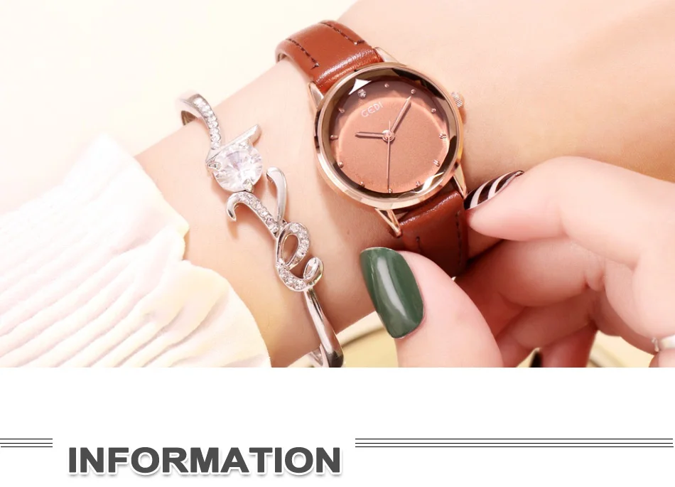 GEDI женские часы, женские модные часы, простые женские часы с кожаным ремешком, женские наручные часы, водонепроницаемые часы, reloj mujer