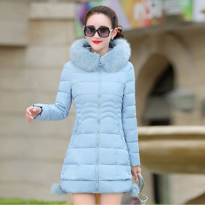 blue Faux Fur Parkas Women Down Jacket Plus Size Womens Parkas Thicken Outerwear Hooded Winter Coat Female Jacket Cotton Padded - Цвет: blue