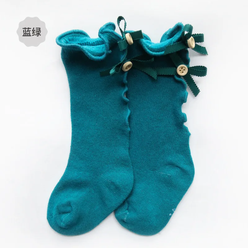 Light Blue 1 пара носков до колена для малышей модные хлопковые носки с бантиком на пуговицах для маленьких девочек; сезон осень-зима; 10 цветов; носки для От 0 до 8 лет - Цвет: Light Blue