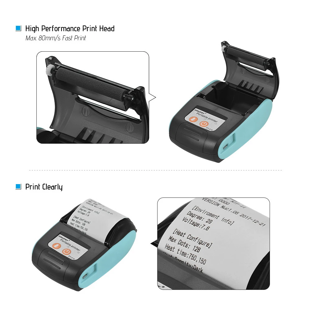 Mini Printer, Wireless Portable Receipt Printer Bluetooth Thermal Bill  Printer 58 mm Directly-Heated Thermal Printer Support The Smartphone