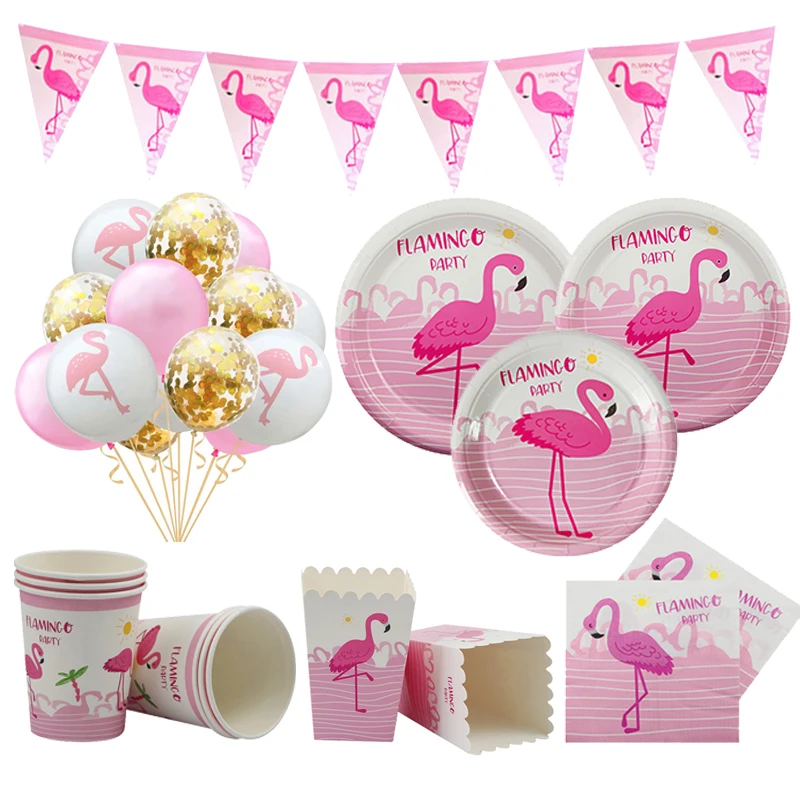 Pink Flamingo Decoration Hawaiian Party Luau Supplies Paper Plate Cup Tropical Summer Wedding Birthday party decorations kids