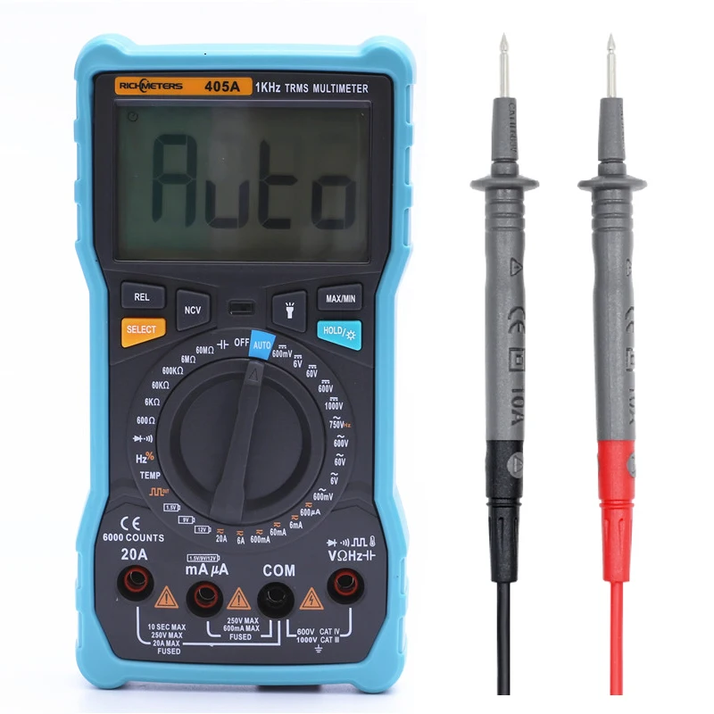 RICHMETERS 20A Big Digital Multimeter 8000 Counts Black Screen NCV AC/DC Voltage Current Ohm Temperature RM405A digital multimeter multimeter tester