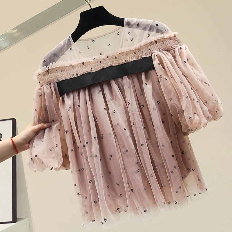 

Loose Lace Mesh Shirt Female New Womens Blouses Tops Popular Ladies Tops Blusas Mujer De Moda 2020 Nancylim