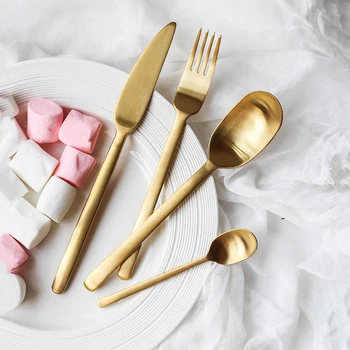 

Matte Gold Cutlery Set Stainless Steel Flatware Set Kitchen Silverware Steak Tableware Dinnerware Spoon Fork Knife Chopsticks