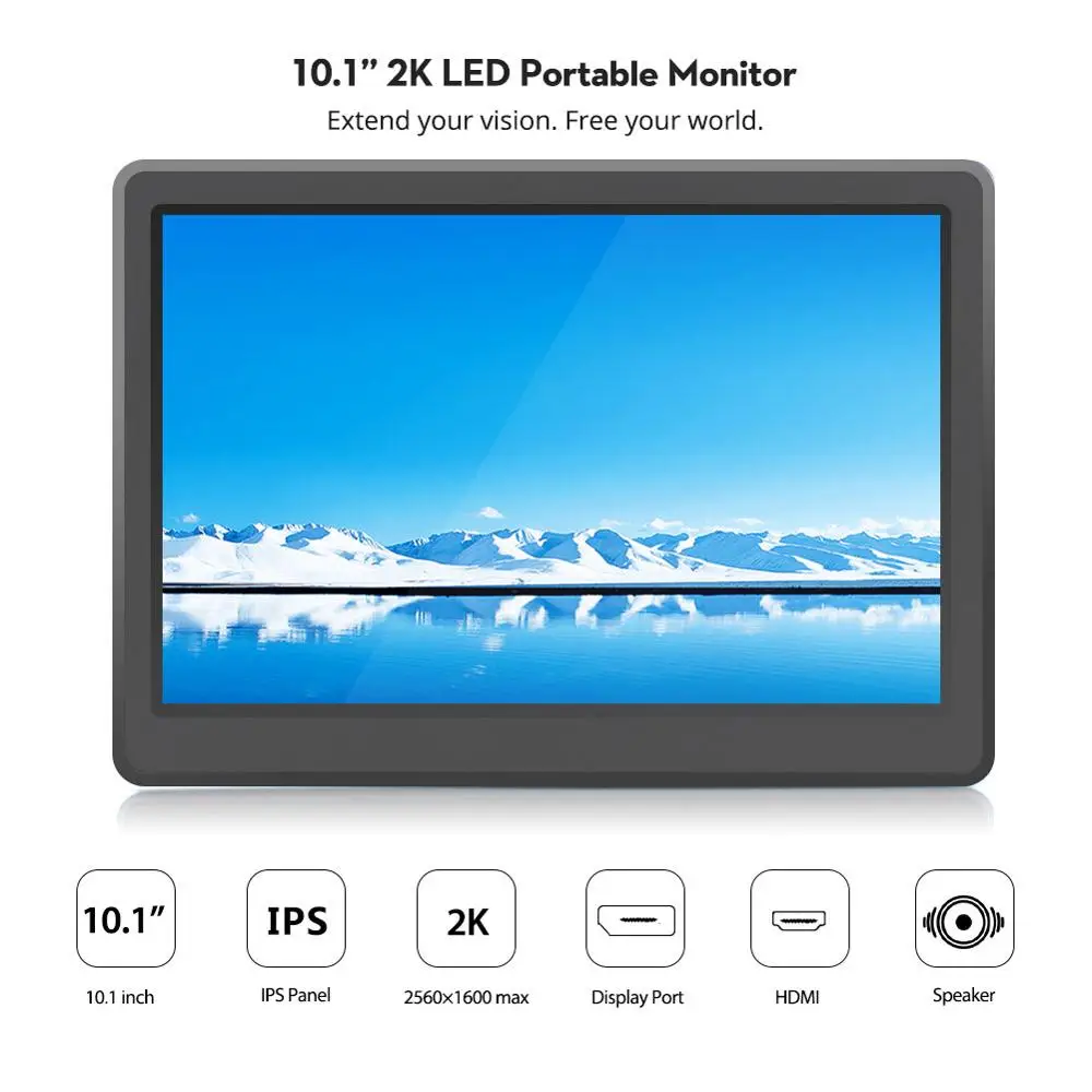  Portable Monitor 10.1 inch 2560*1600P LED Computer Monitors HDMI LCD Display IPS 2K Screen 10.1'' R