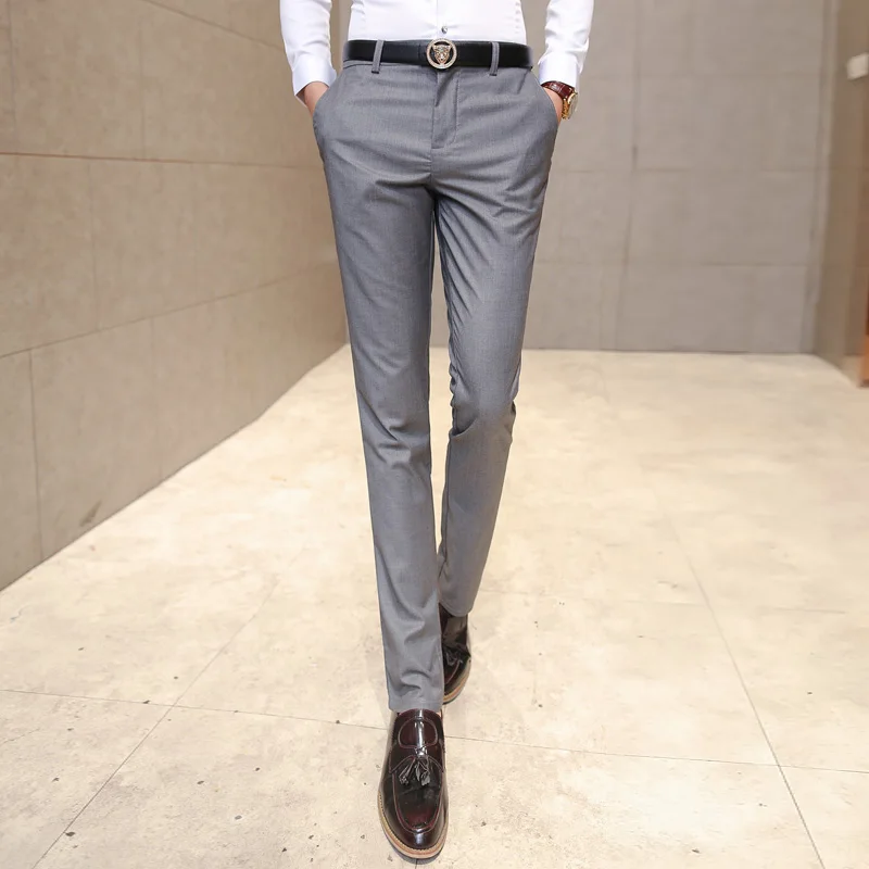 Брендовые деловые штаны мужские корейские модные однотонные облегающие брюки бизнес офисный костюм брюки
