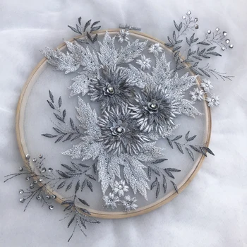 

New Beaded Hot Drilling Three-dimensional Embroidery Lace Flower Children's Wear Dress Performance Clothing DIY Lace Accessories