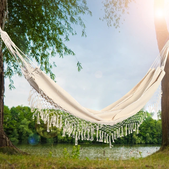 2 Person Hammock Large Brazilian Macrame Fringe Double Hammock Swing Net Chair Out Indoor Hanging Hammock Swings