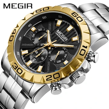 

MEGIR Fashion Steel Band Chronograph Multifunction Men Quartz Watch Top Brand Luxury Business Luminous Waterproof Wristwatch