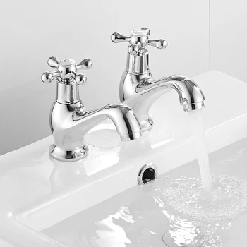 

2PCS Single Handle Bathroom Basin Faucets Single Hole Cold/Hot Basin Sink Tap Deck Mount Waterfall Bathroom Faucet UK Standard