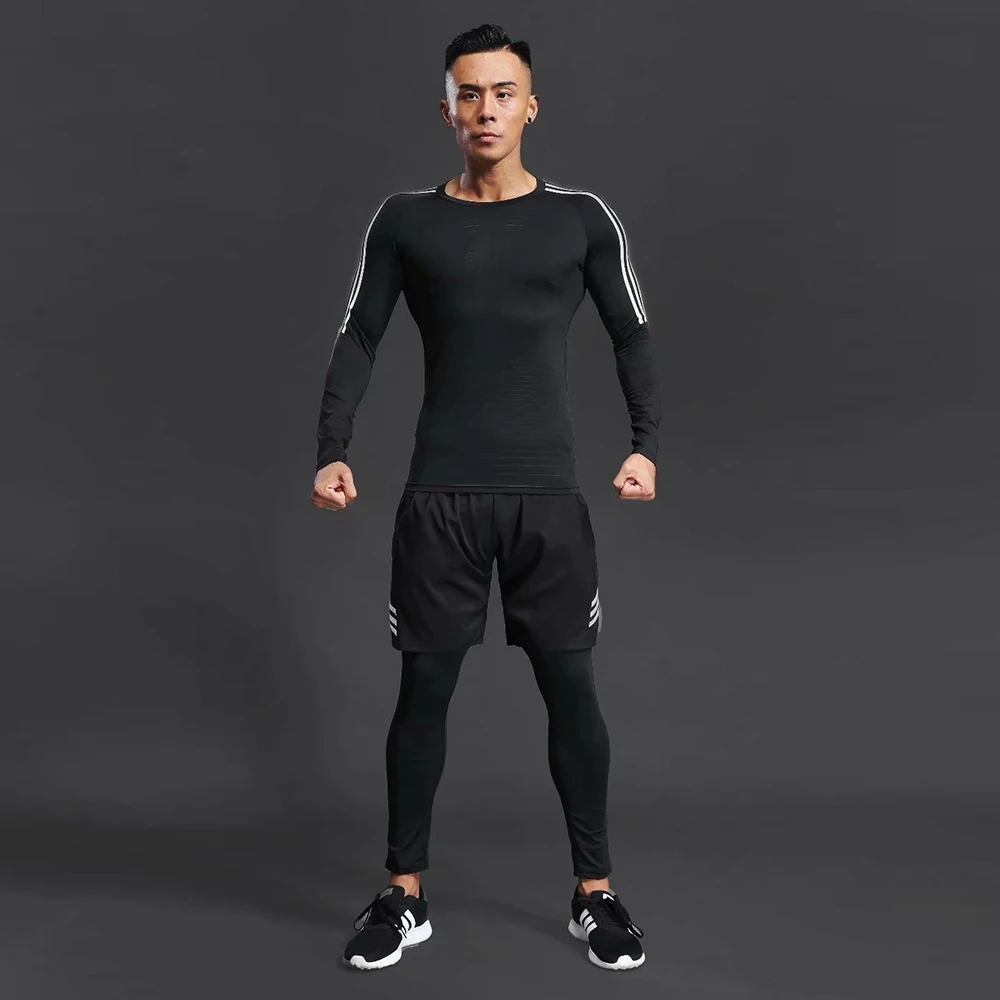 Мужская быстросохнущая компрессионная одежда для тренировок и фитнеса, комплект термобелья, быстросохнущая футболка MMA, спортивная одежда