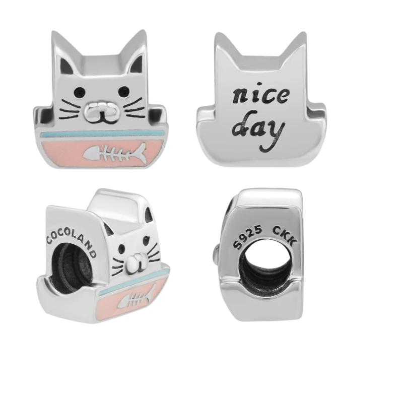 

Beads 100% 925 Sterling Silver Curious Cat Charm for Jewelry Making Fit Charms Bracelets free shipping YK046