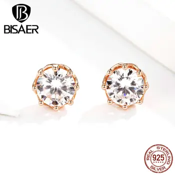 

Hot Sale BISAER 925 Sterling Silver Simple Cubic Zircon Small Exquisite Stud Earrings for Women Fine Jewelry ECE499-C