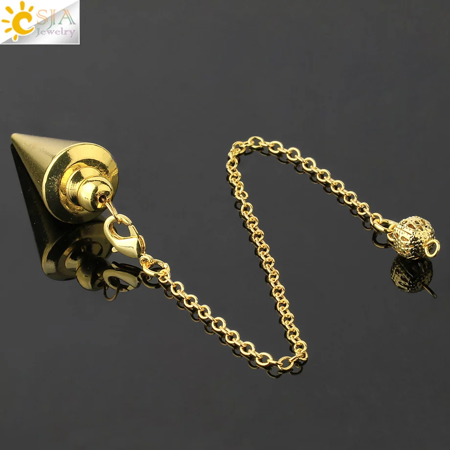 CSJA Cone Metal Pendulum for Wicca Antique Copper Gold-color Spiritual Pendulo Radiestesia Healing Pendule Hot Sale Jewelry G336 - Image 4