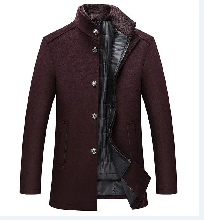 Горячая Распродажа, теплое шерстяное пальто, мужские толстые пальто, верхняя одежда, мужские однобортные пальто и куртки с регулируемым жилетом, Мужское пальто - Цвет: wine red