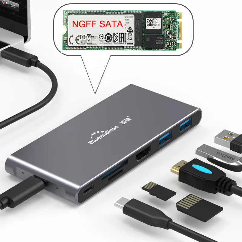 tipo Usb c Adaptador para Macbook Hub para Multi Divisor Portas c 3.0 Hdmi Pro Acessórios Case Ssd Hdd Gabinete Ngff 3.1 3 Usb