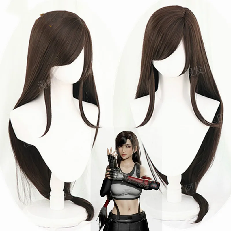 Парик для косплея финальной фантазии Tifa Lockhart длинный прямой черный парик аниме