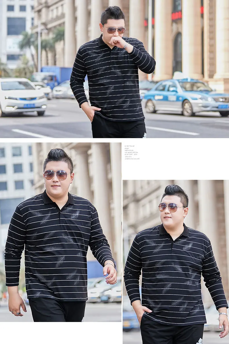8XL 7XL 6XL новая хлопковая футболка для мужчин печать лацканы полоса Повседневная футболка с длинным рукавом Мужская хлопковая футболка Slim Fit большой размер