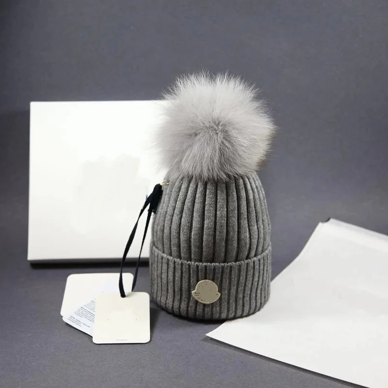 Real Fox Fur Wool Female Cap High Quality Warm Striped Hat Knitted Winter Hats For Women Fashion Thick Beanies