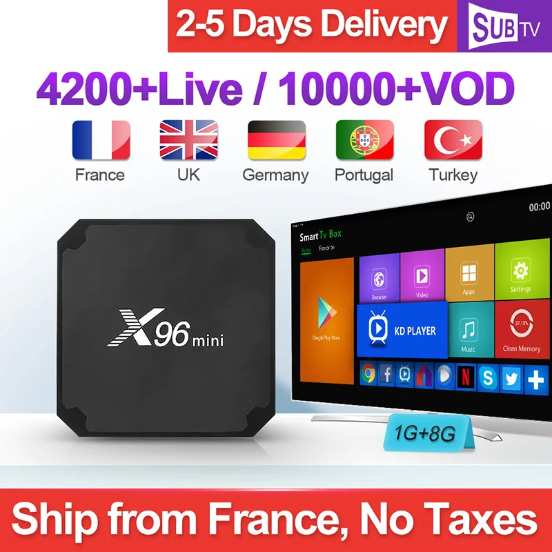 

X96 mini IPTV France Android 7.1 Smart WIFI 4K H.265 IPTV Media Player X96mini 1 Year SUBTV Code French Belgium Arabic IPTV Box