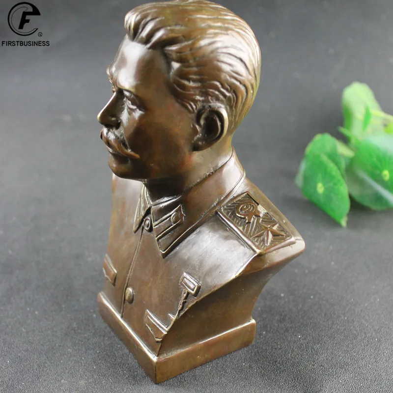 Antique Brass Russian Great Man Leader Joseph Stalin Bust Bronze Statue BIG Figurines Retro Copper Desktop Ornament Decor Crafts 4