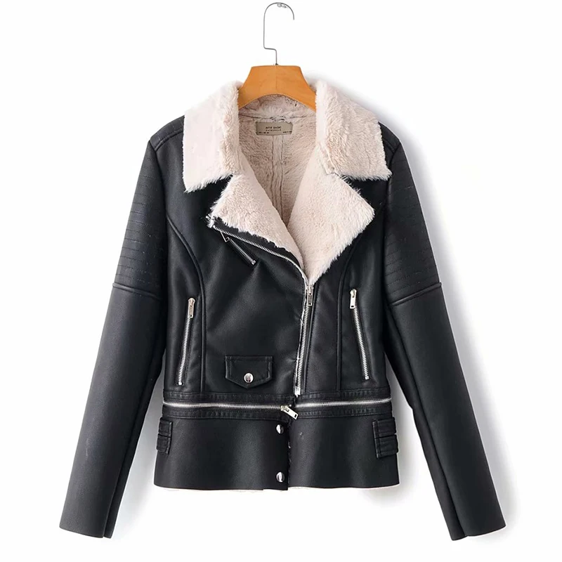 Fitaylor, зимняя куртка из искусственной мягкой кожи, пальто из овчины, женская теплая толстая верхняя одежда из искусственного меха ягненка, съемная мотоциклетная верхняя одежда на молнии