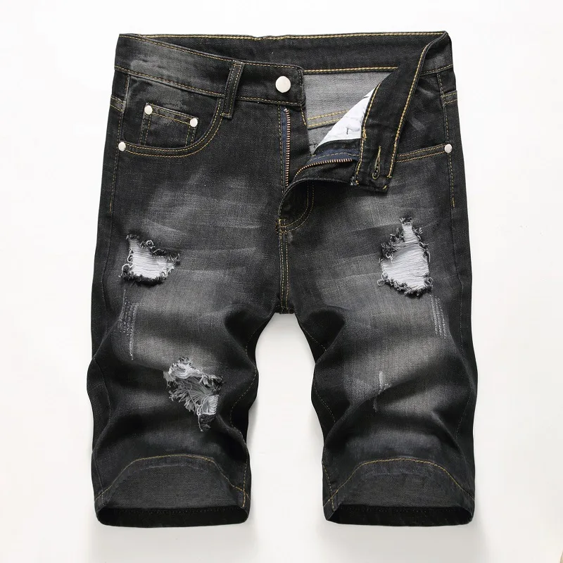 Мотоциклетные джинсовые шорты мужские байкерские короткие джинсы плиссированные рваные для мужчин с несколькими молниями Большие размеры 28-40 - Цвет: A-304