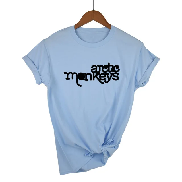 Женская футболка Arctic Monkeys, лето, топы с коротким рукавом и круглым вырезом, женская футболка в стиле панк-рок с буквенным принтом, футболка - Цвет: Light Blue-B