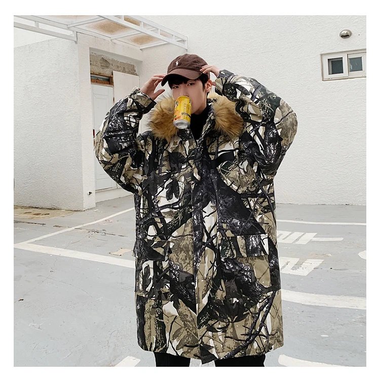 LAPPSTER Мужская камуфляжная зимняя куртка корейский стиль длинное пальто Мужская Черная шерстяная куртка с капюшоном пальто парка уличная ветровка