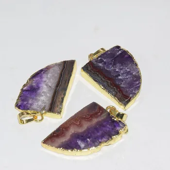 

Natural Slice Moon stone necklace pendant charms for women 2020 24k Gold amulet geode amethysts druzy Pendant jewelry making
