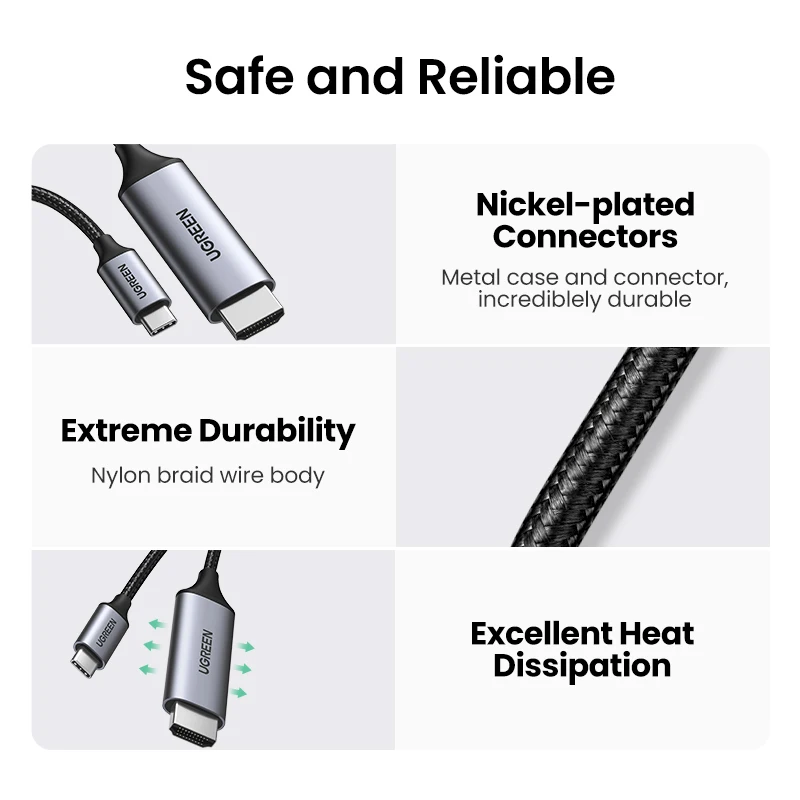 Adaptador para pc 60hz para tv tipo c para Hdmi Ugreen Cabo Hdmi 4k Macbook Pro Ipad Samsung Galaxy Xps Pixelbook Usb c - Image 5
