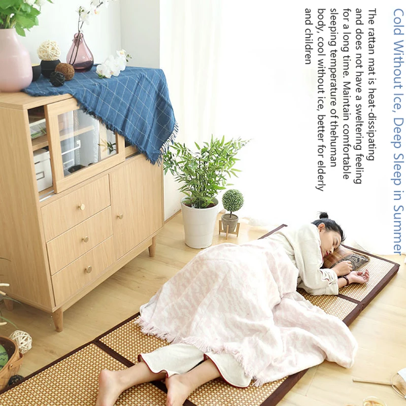 Cordial Shining Folding Mat Thick Japanese Tatami Rattan Mat Sleeping Pad Summer Student Child Kindergarten Nap Floor Bedroom